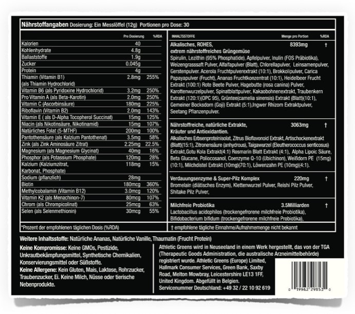 athletic greens ingredients list